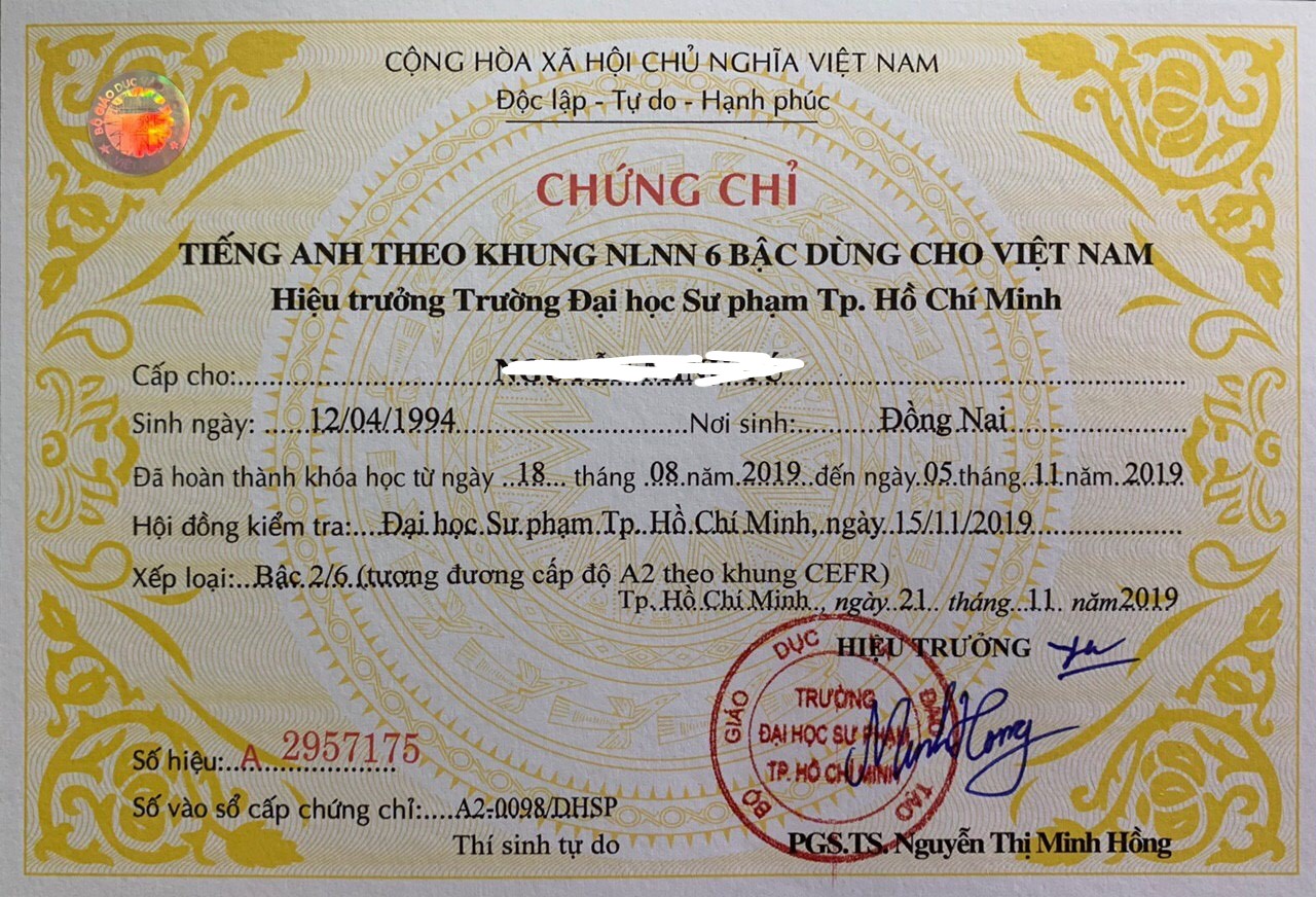 Dịch vụ làm Chứng chỉ Anh Văn chuẩn Việt Nam mới 2020