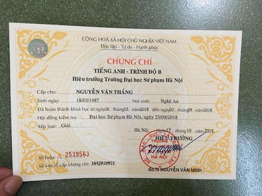 Hình ảnh chứng chỉ Anh văn trước 2014