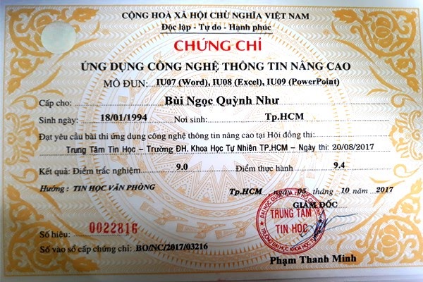 Hiện nay có 2 loại chứng chỉ Ứng dụng Công nghệ thông tin được sử dụng chính tại Việt Nam chia thành bậc Cơ bản và Nâng cao